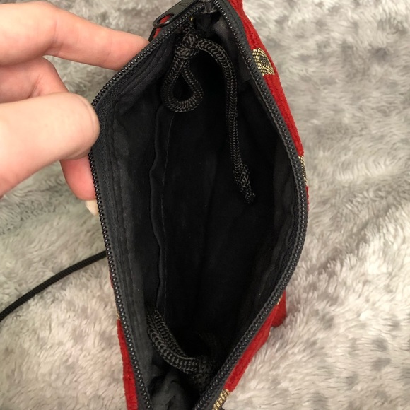 Small Shoulder Bag Purse Abstract Design Mini Concert Festival Bag Red Gold - Picture 2 of 3